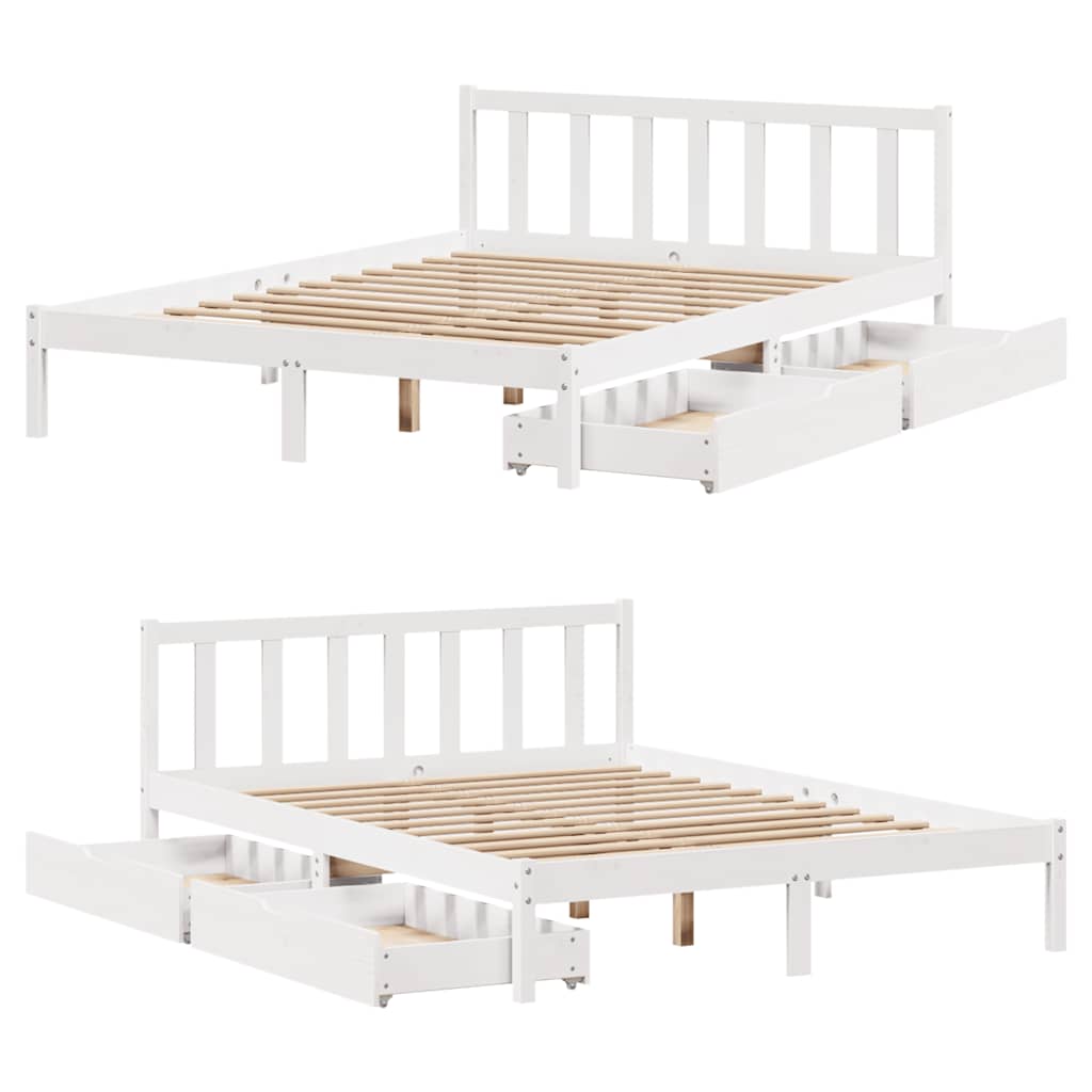 Bedframe zonder matras massief grenenhout wit 135x190 cm
