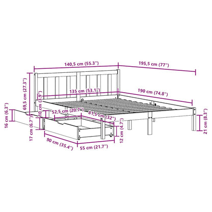 Bedframe zonder matras massief grenenhout wit 135x190 cm