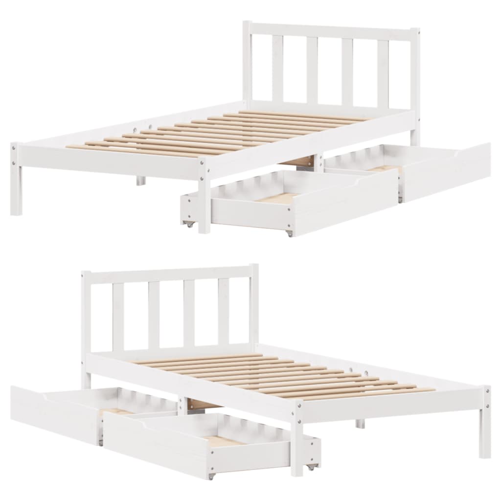 Bedframe zonder matras massief grenenhout wit 90x200 cm
