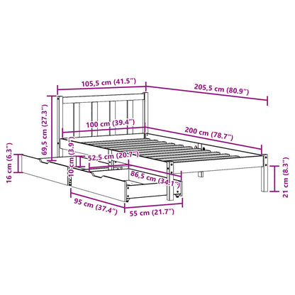 Bedframe zonder matras massief grenenhout 100x200 cm