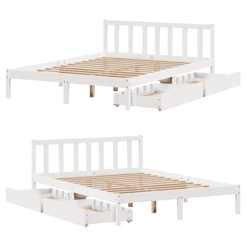 Bedframe zonder matras massief grenenhout wit 140x200 cm