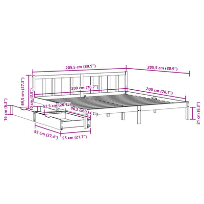 Bedframe zonder matras massief grenenhout 200x200 cm