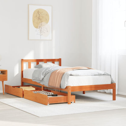 Bedframe zonder matras massief grenenhout wasbruin 75x190 cm