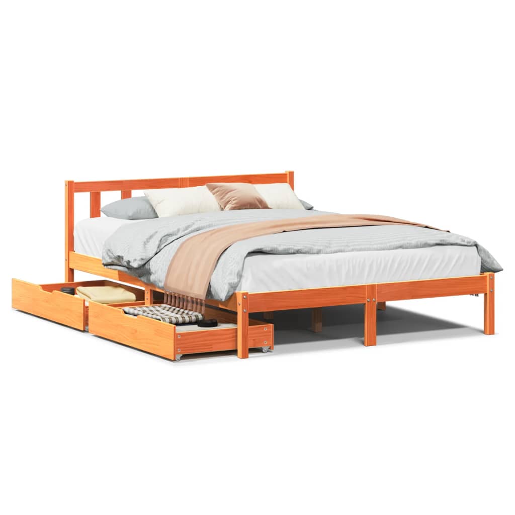 Bedframe zonder matras massief grenenhout wasbruin 135x190 cm