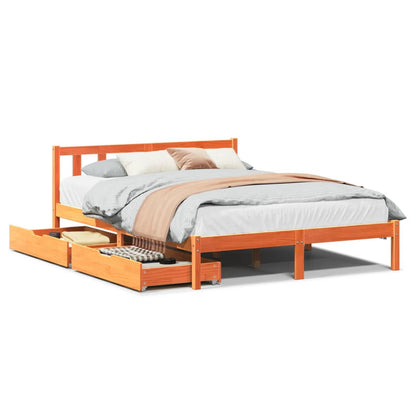 Bedframe zonder matras massief grenenhout wasbruin 135x190 cm