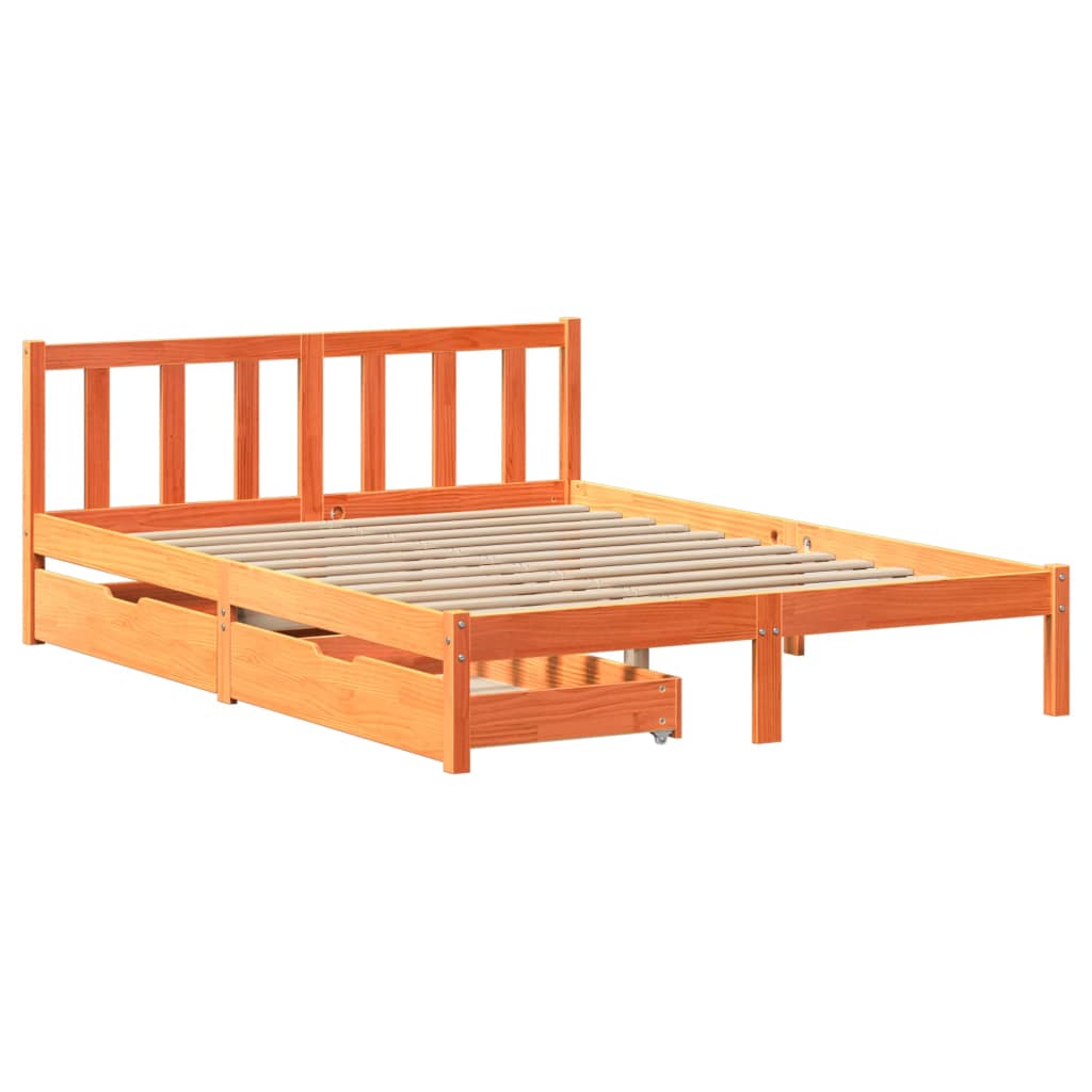 Bedframe zonder matras massief grenenhout wasbruin 135x190 cm