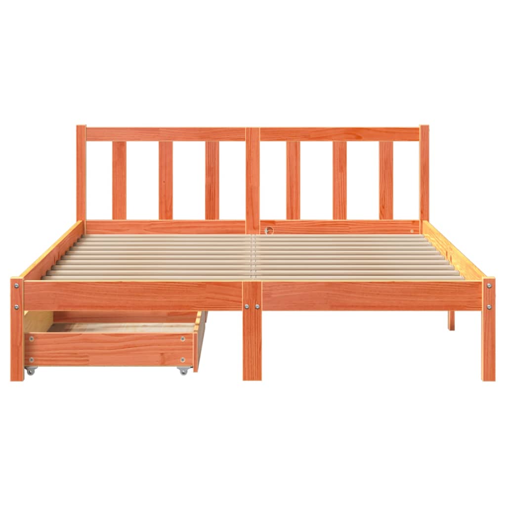 Bedframe zonder matras massief grenenhout wasbruin 135x190 cm