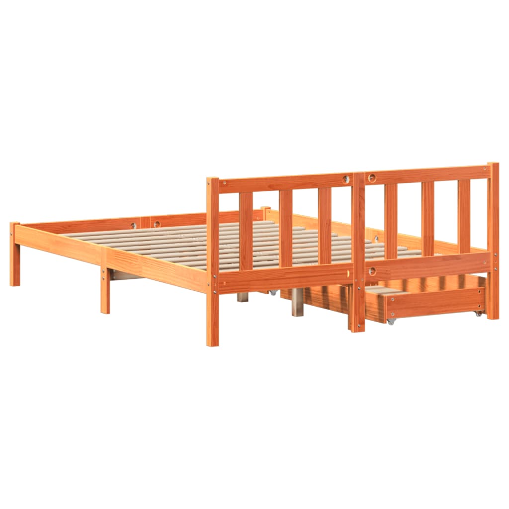 Bedframe zonder matras massief grenenhout wasbruin 135x190 cm