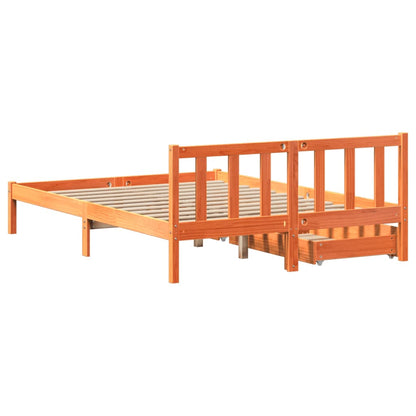 Bedframe zonder matras massief grenenhout wasbruin 135x190 cm