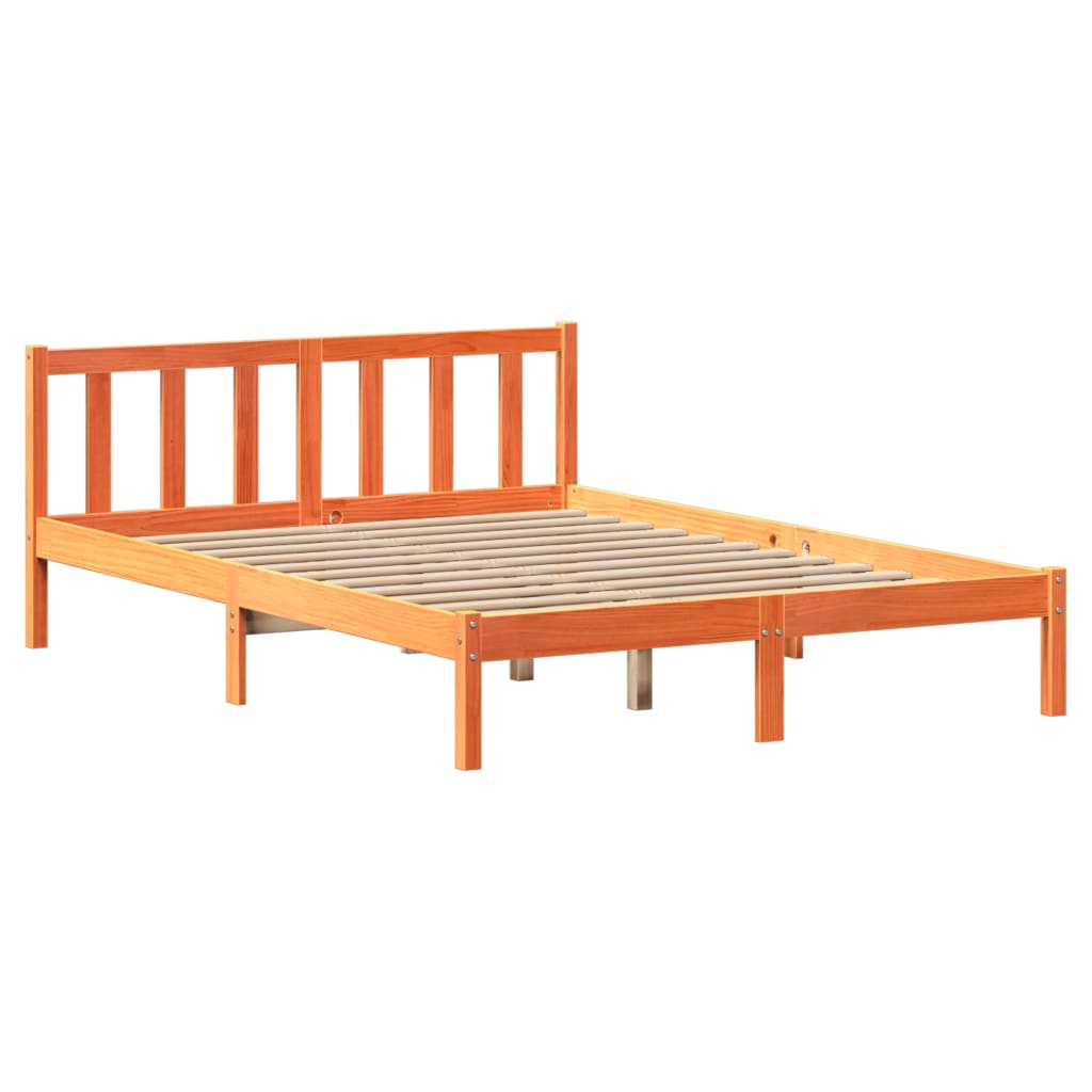 Bedframe zonder matras massief grenenhout wasbruin 135x190 cm