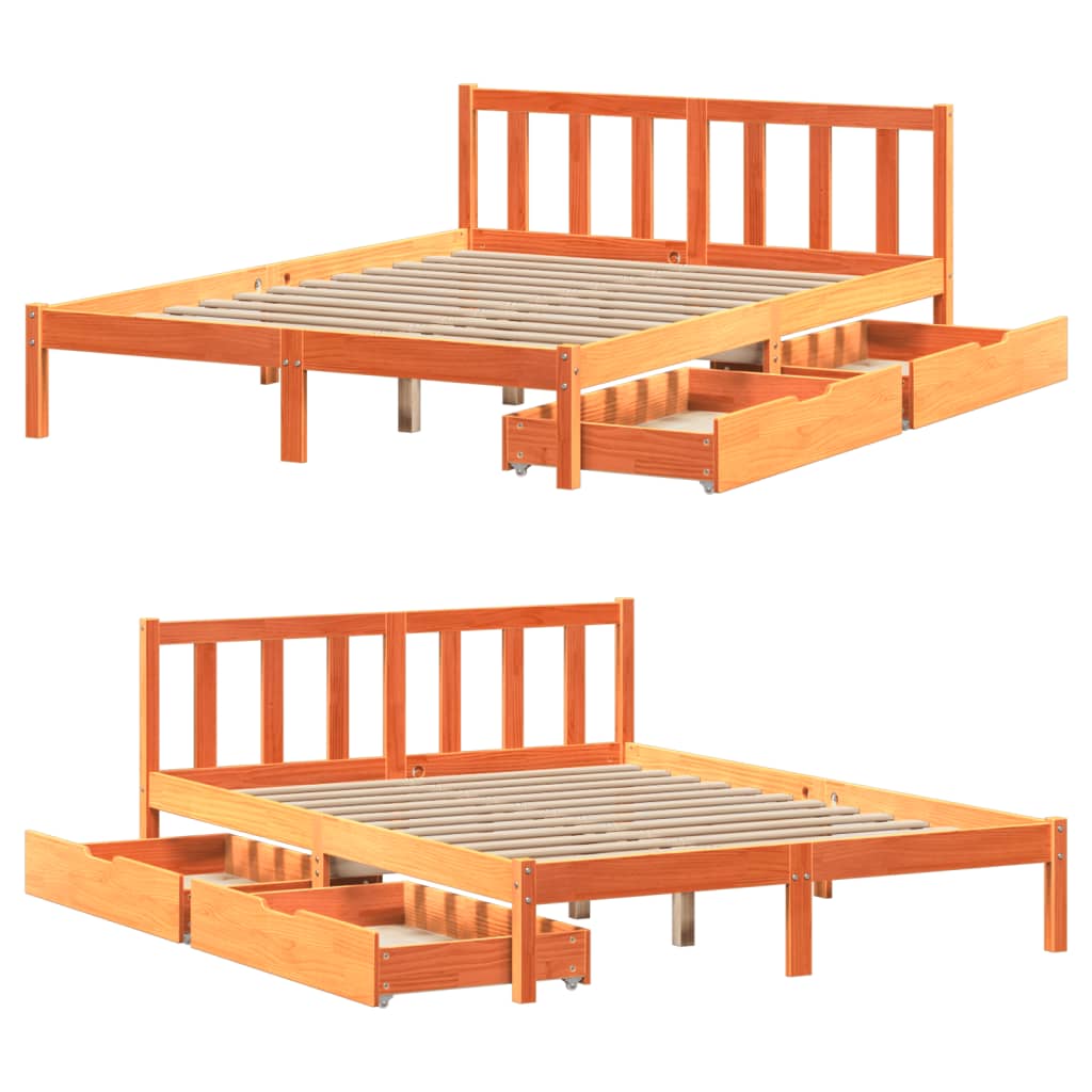 Bedframe zonder matras massief grenenhout wasbruin 135x190 cm