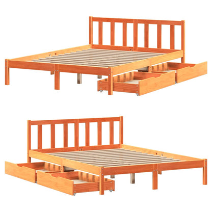 Bedframe zonder matras massief grenenhout wasbruin 135x190 cm