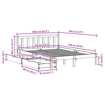 Bedframe zonder matras massief grenenhout wasbruin 135x190 cm