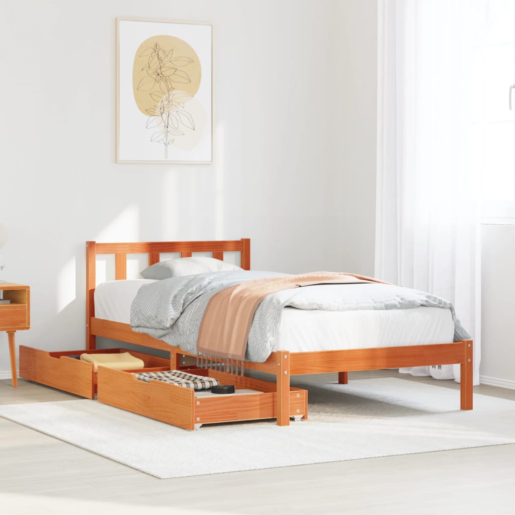 Bedframe zonder matras massief grenenhout wasbruin 90x200 cm