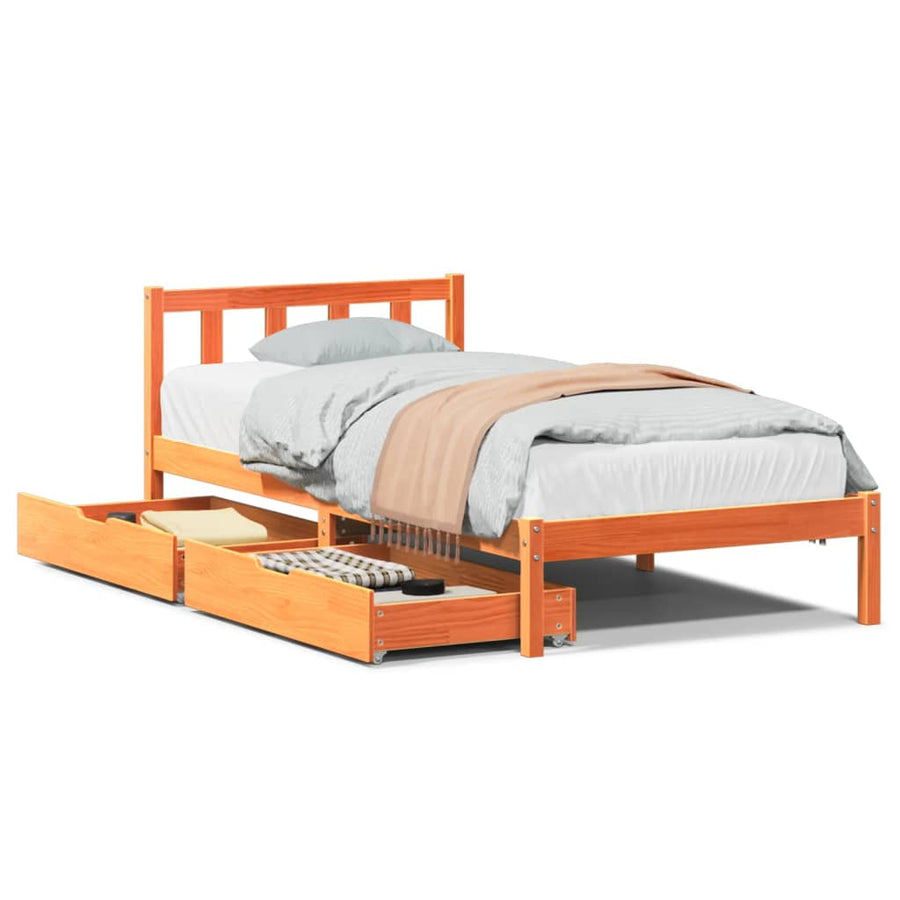 Bedframe zonder matras massief grenenhout wasbruin 100x200 cm