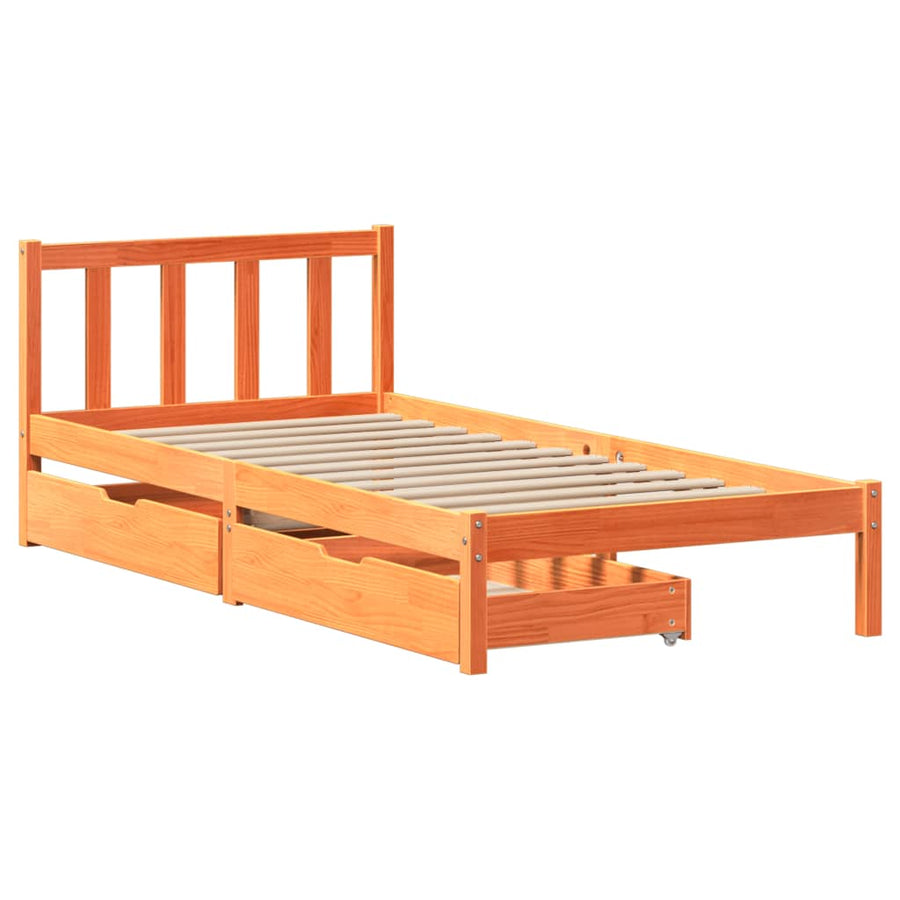 Bedframe zonder matras massief grenenhout wasbruin 100x200 cm