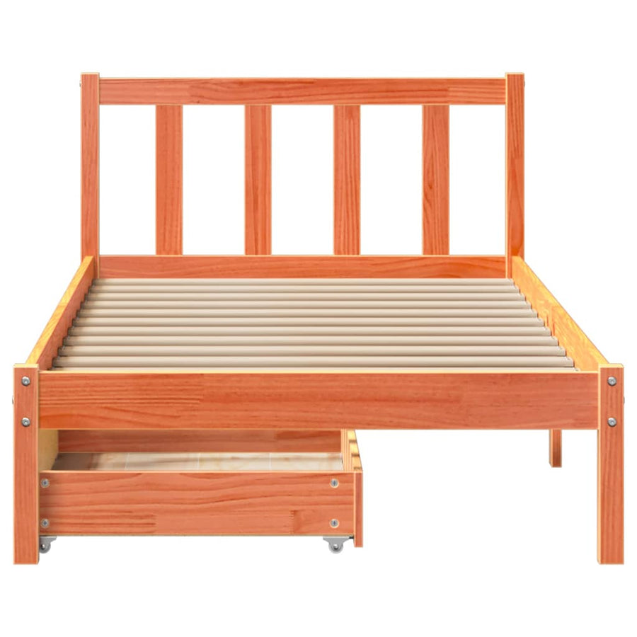 Bedframe zonder matras massief grenenhout wasbruin 100x200 cm
