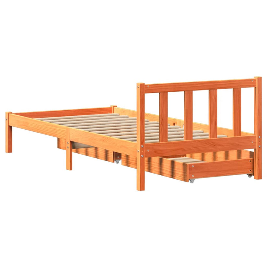Bedframe zonder matras massief grenenhout wasbruin 100x200 cm