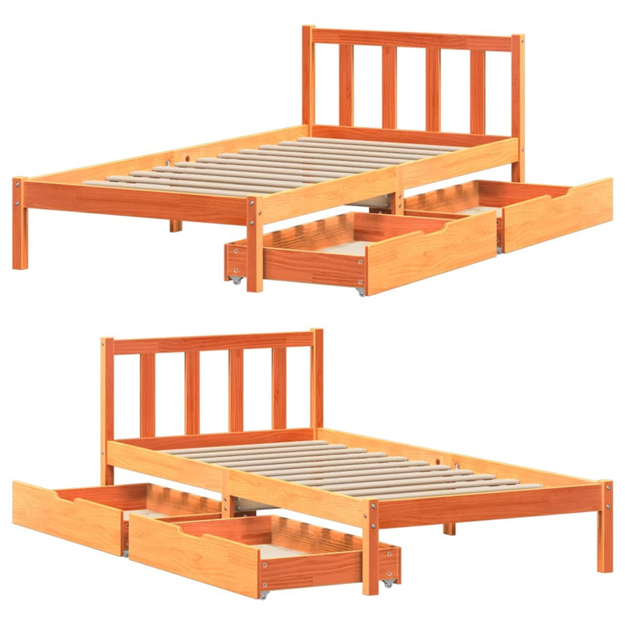 Bedframe zonder matras massief grenenhout wasbruin 100x200 cm
