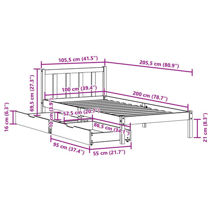 Bedframe zonder matras massief grenenhout wasbruin 100x200 cm