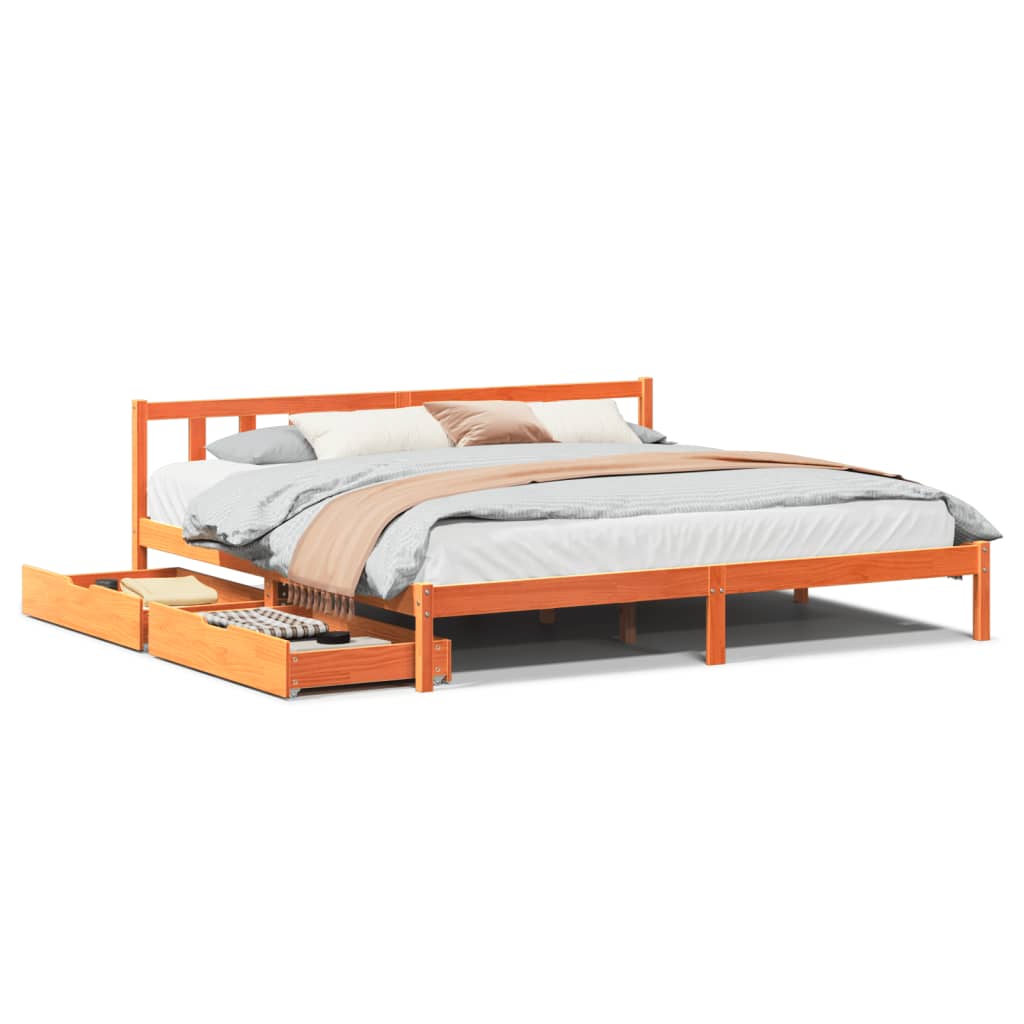 Bedframe zonder matras massief grenenhout wasbruin 180x200 cm