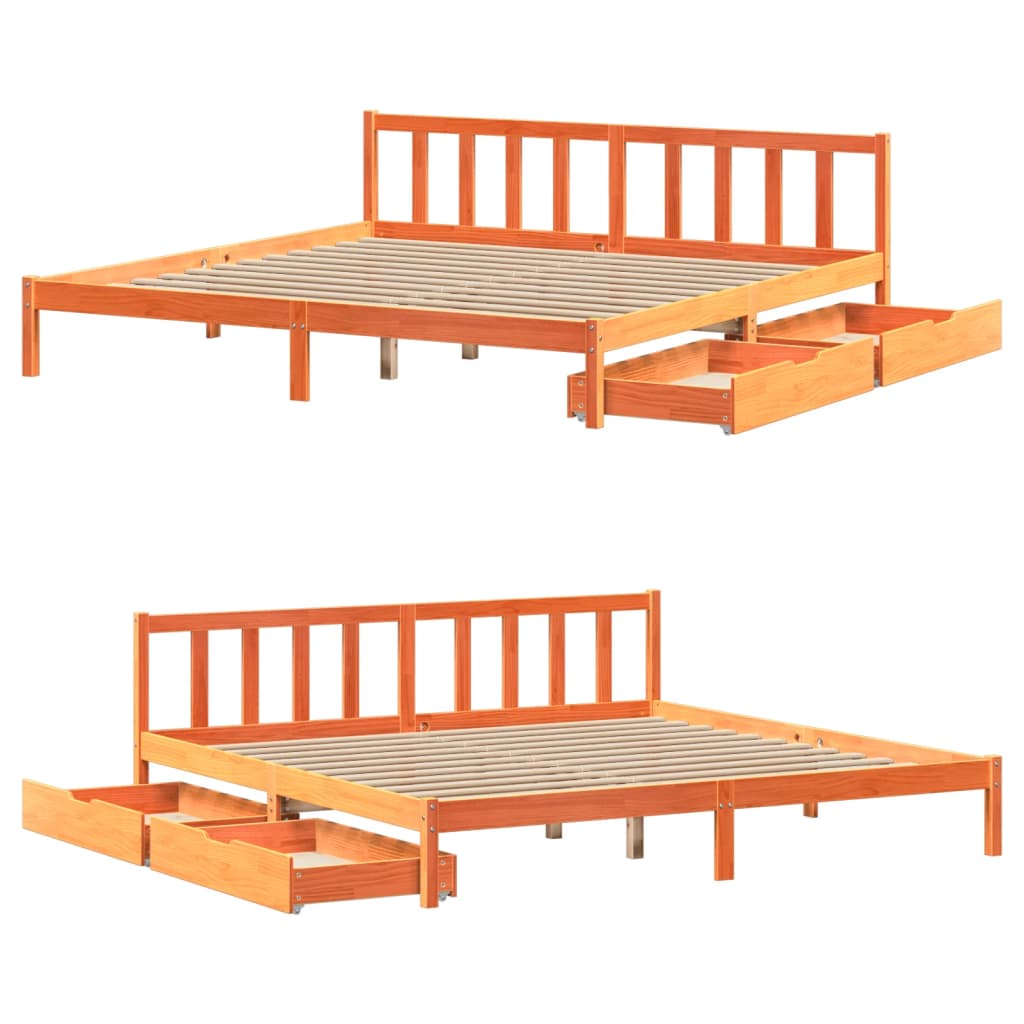 Bedframe zonder matras massief grenenhout wasbruin 180x200 cm