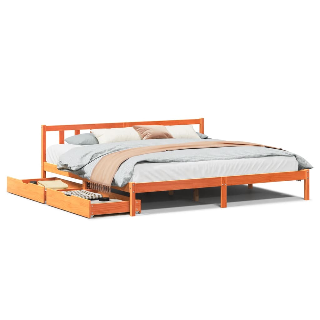 Bedframe zonder matras massief grenenhout wasbruin 200x200 cm