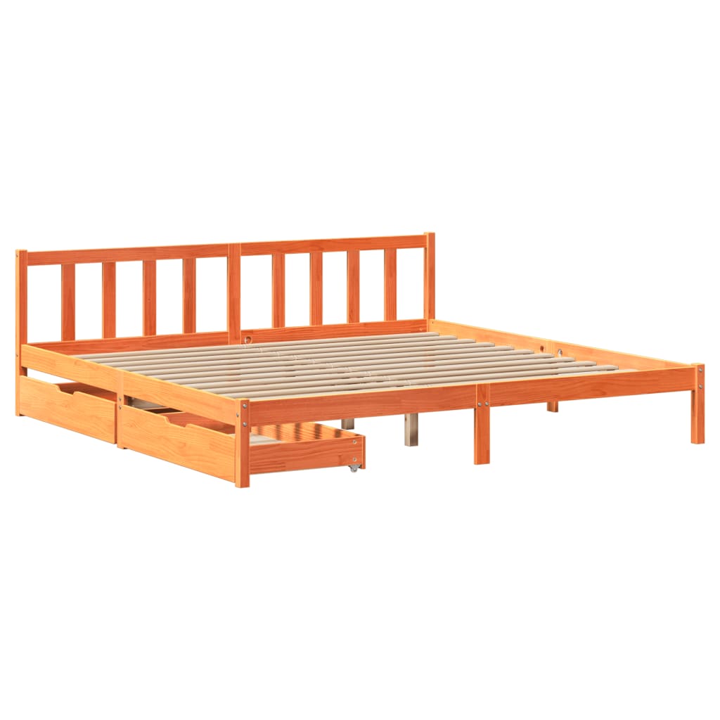 Bedframe zonder matras massief grenenhout wasbruin 200x200 cm