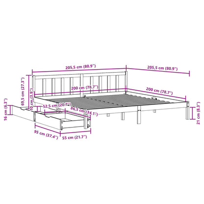Bedframe zonder matras massief grenenhout wasbruin 200x200 cm