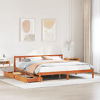 Bedframe massief grenenhout wasbruin 200x200 cm met lades