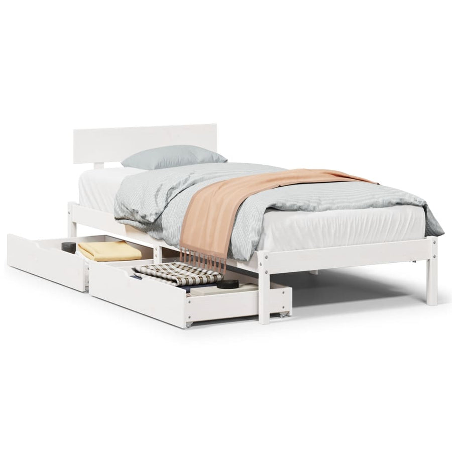 Bedframe zonder matras massief grenenhout wit 75x190 cm