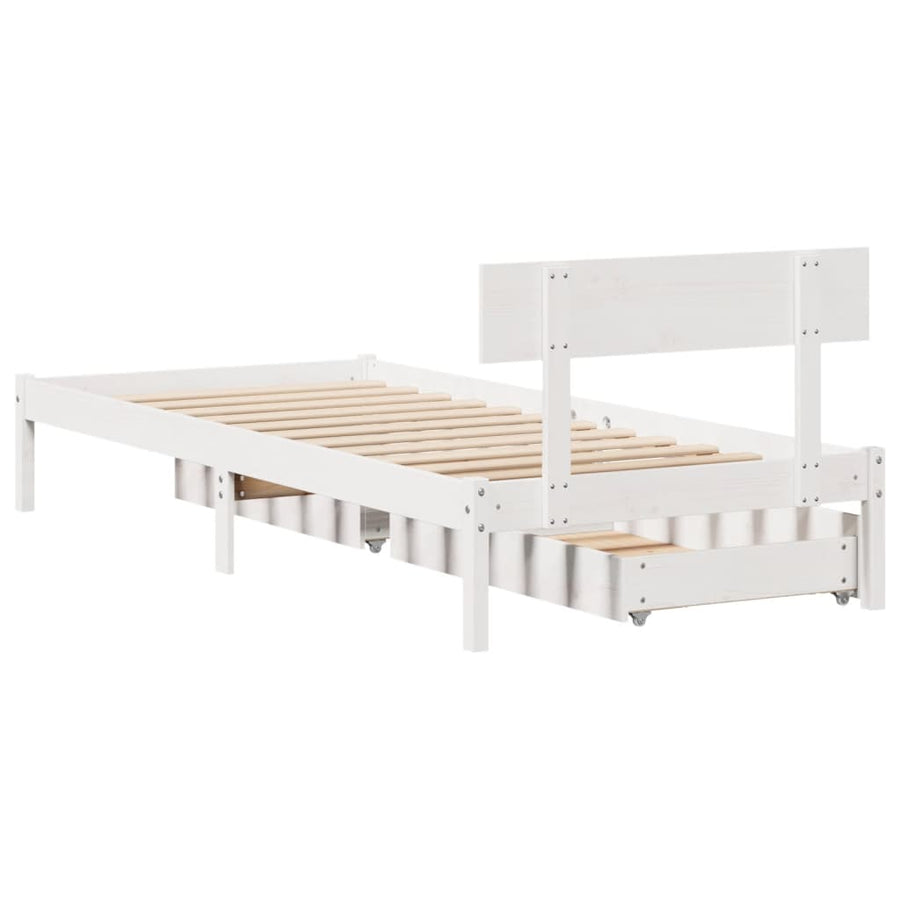 Bedframe zonder matras massief grenenhout wit 75x190 cm