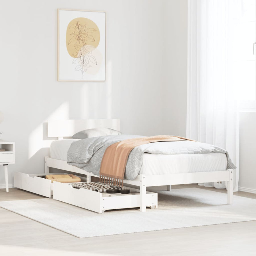 Bedframe zonder matras massief grenenhout wit 90x190 cm