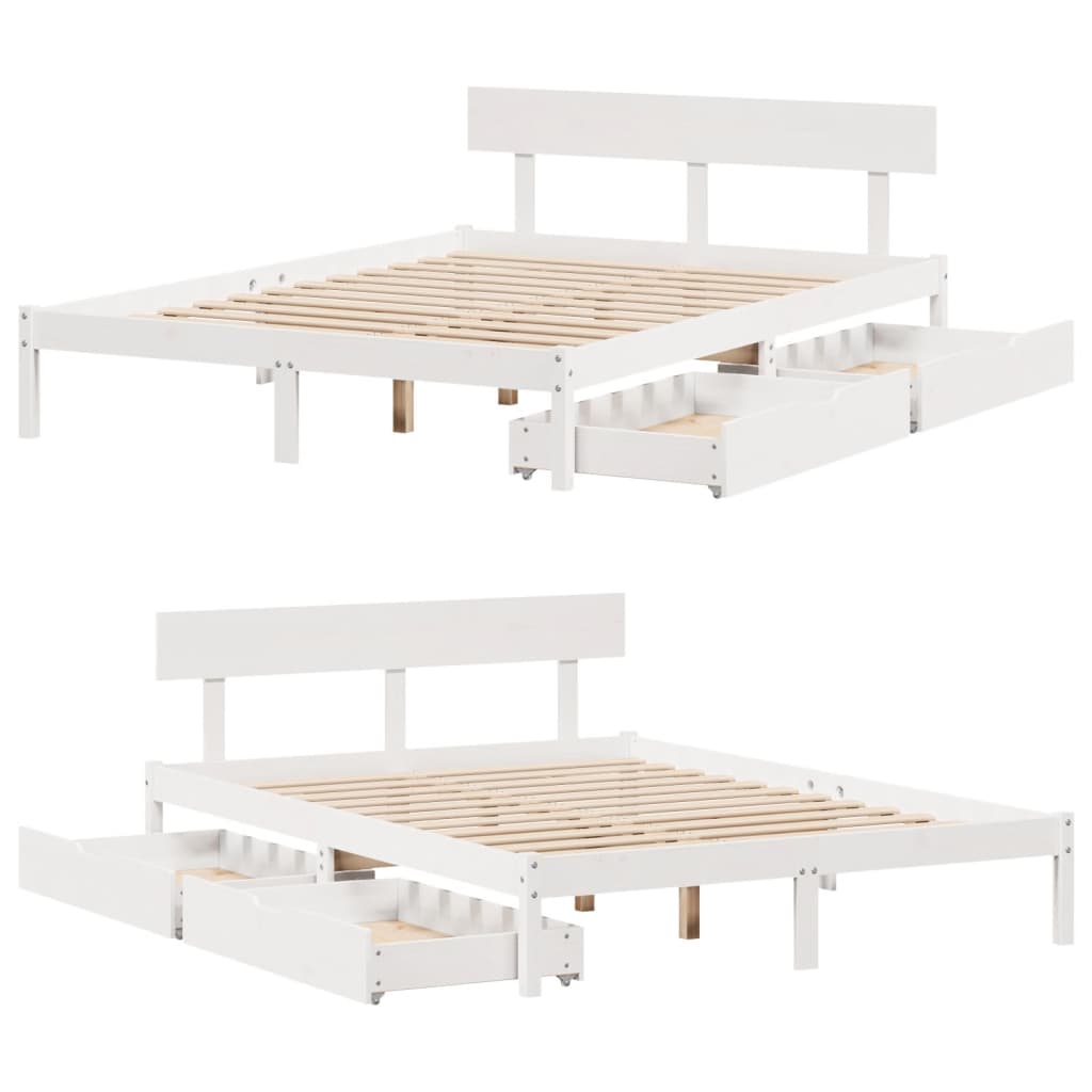 Bedframe zonder matras massief grenenhout wit 120x190 cm