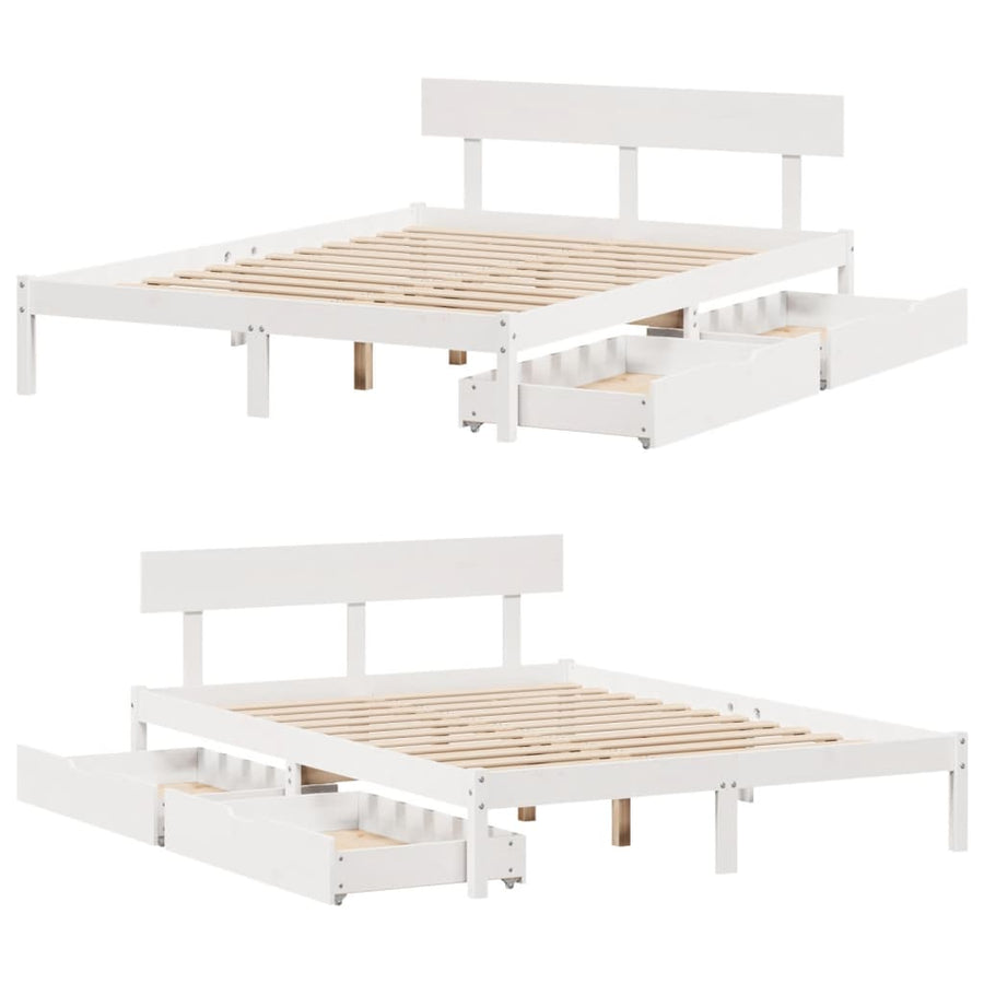 Bedframe zonder matras massief grenenhout wit 120x190 cm