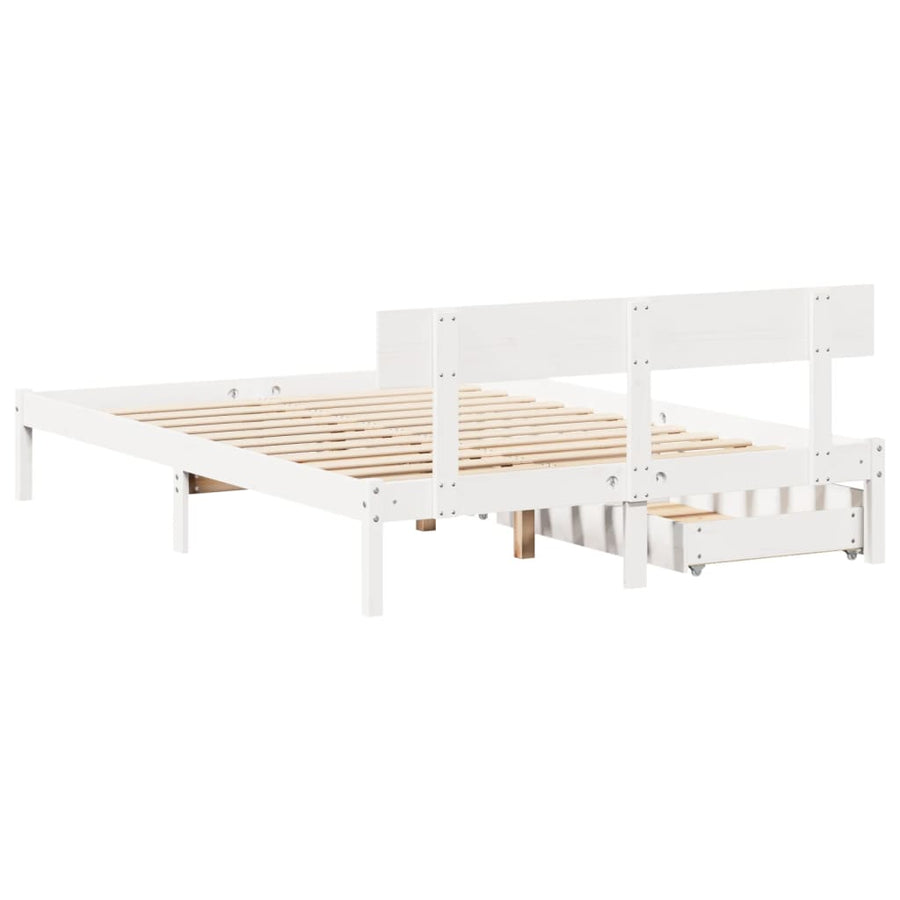 Bedframe zonder matras massief grenenhout wit 135x190 cm
