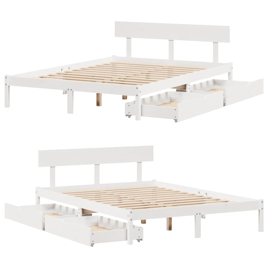 Bedframe zonder matras massief grenenhout wit 135x190 cm
