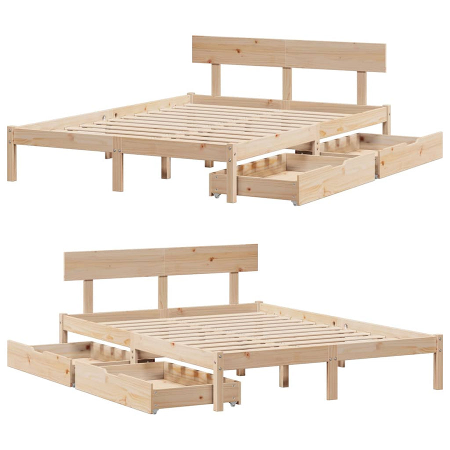 Bedframe zonder matras massief grenenhout 140x190 cm