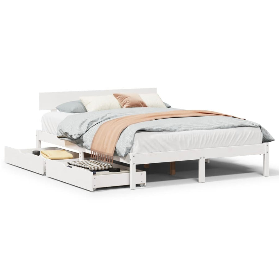 Bedframe zonder matras massief grenenhout wit 140x190 cm