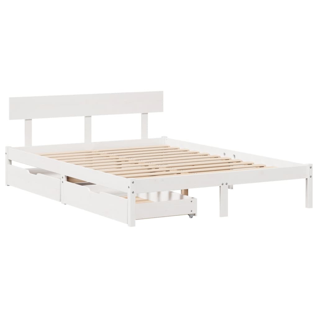 Bedframe zonder matras massief grenenhout wit 140x190 cm