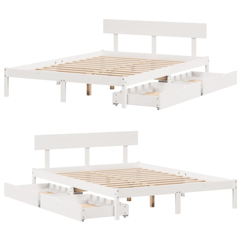 Bedframe zonder matras massief grenenhout wit 140x190 cm