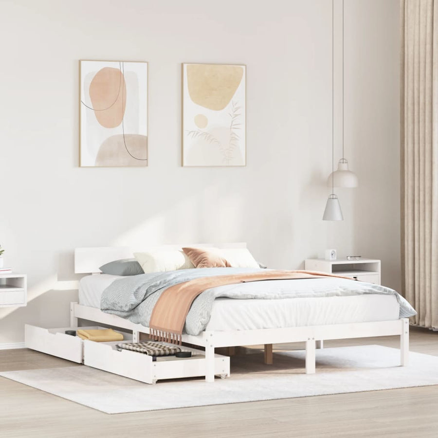 Bedframe zonder matras massief grenenhout wit 140x190 cm