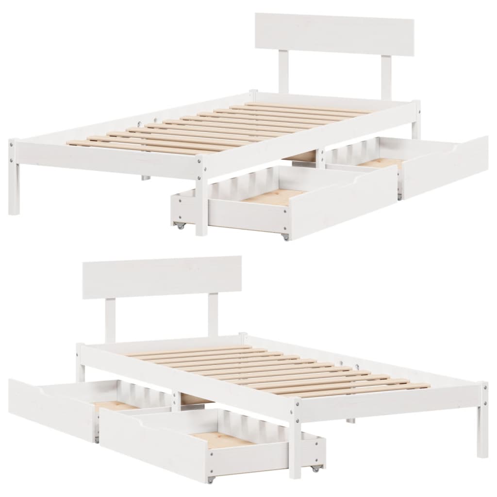 Bedframe zonder matras massief grenenhout wit 90x200 cm
