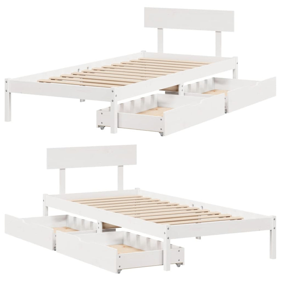 Bedframe zonder matras massief grenenhout wit 90x200 cm