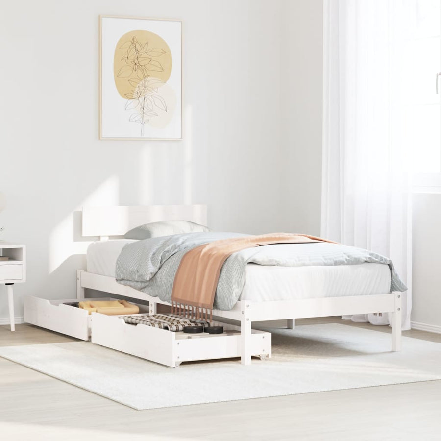 Bedframe zonder matras massief grenenhout wit 90x200 cm