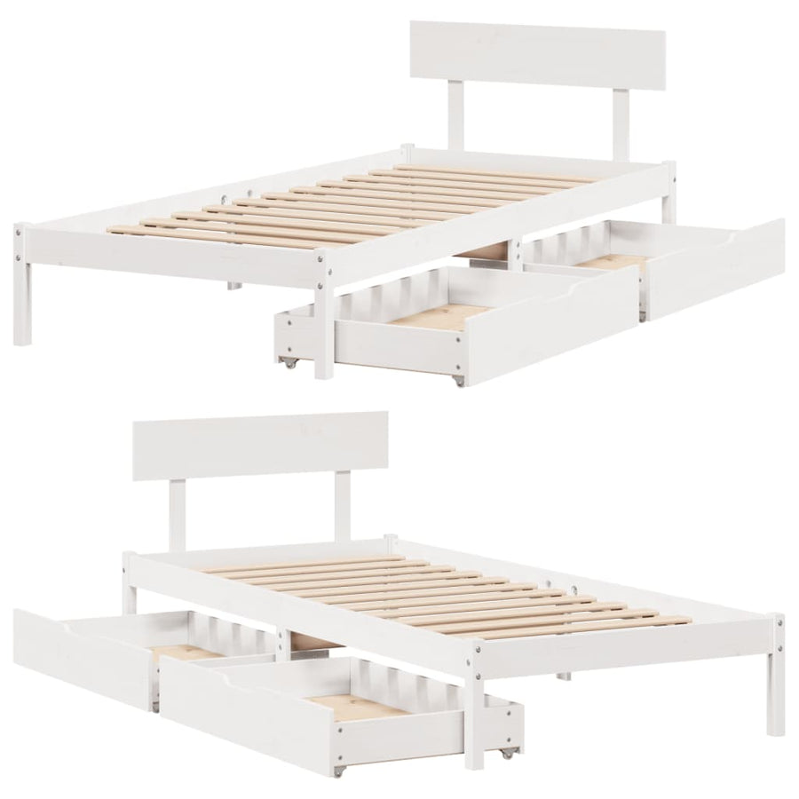 Bedframe zonder matras massief grenenhout wit 140x200 cm