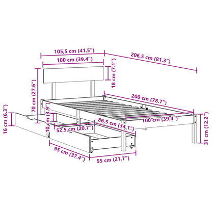 Bedframe zonder matras massief grenenhout wit 140x200 cm