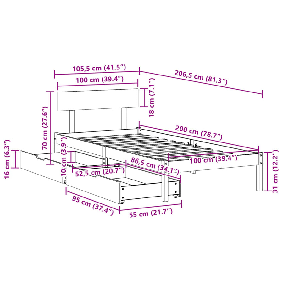Bedframe zonder matras massief grenenhout wit 140x200 cm