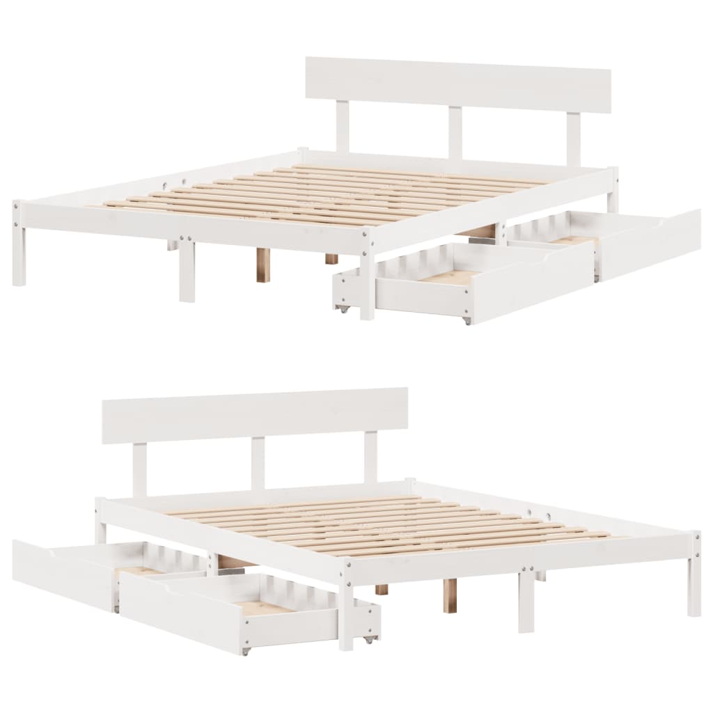 Bedframe zonder matras massief grenenhout wit 120x200 cm