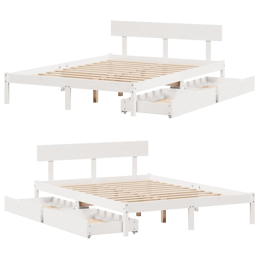 Bedframe zonder matras massief grenenhout wit 120x200 cm